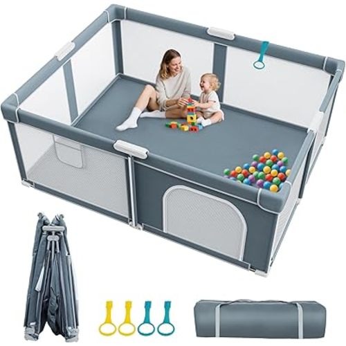 Foldable Baby Playpen - 71"×59" Collapsible Play Pen for Babies and Toddlers - Indoor Outdoor Foldable Play Yard with 4 Handles - Folding Baby Playpen with Bag Portable Travel Play Yard