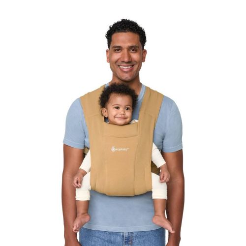 Ergobaby Embrace Knit Newborn Baby Carrier - Camel: Buckle Closure, Infant Head Support, Up to 25 lbs, Front Carrier