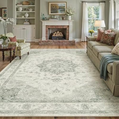 Green 6x9 Washable Area Rug Living Room Vintage Oriental Carpet