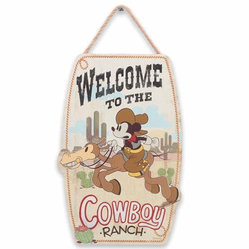 Disney Mickey Mouse Cowboy Ranch Hanging Wood Wall Decor - Fun Cowboy Mickey Sign for Home Decorating