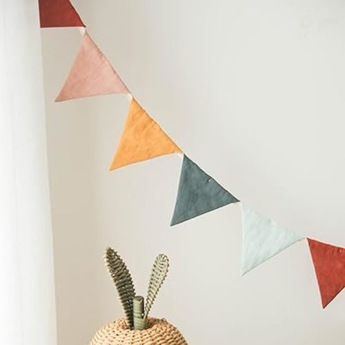 3.9ft Half Circle Cotton Banner - Double-Sided Nursery & Kids Room Decor for Tents, Birthday Parties | Soft Pastel Hanging Pennants Pastel pennant banner (Double-layer cotton fabric)