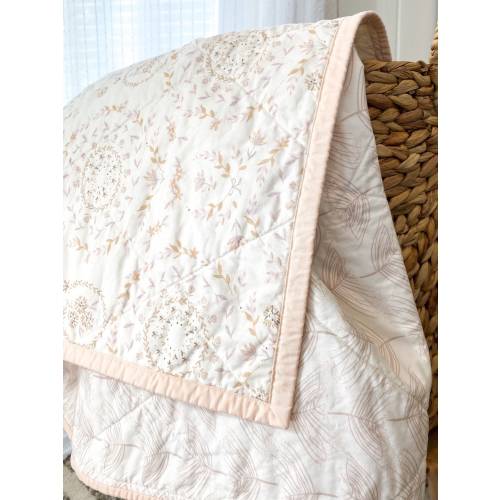 Baby girl quilt modern pink shabby chic florals, personalized handmade cotton crib or toddler wholecloth quilted blanket, baby shower gift