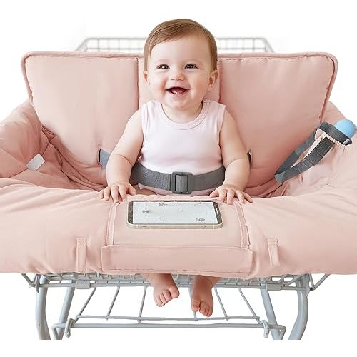 Konssy Cotton Shopping Cart Cover for Baby, Soft Cotton Outer Layer, Polyester-Filled Quilted Inner Layer, Universal High Chair Cover, Grocery Cart Cover for Boy or Girl