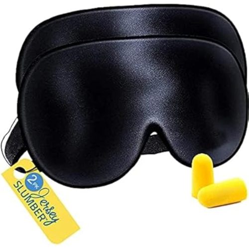 Silk Sleep Eye Mask for Men Women, Comfortable Super Soft Eye Mask with Adjustable Strap, 100% Pure Silk, Blocks Light, Jersey Slumber (Black, 1 Count (Pack of 2))