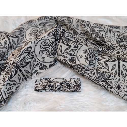 Gothic Baby Moon Magic Swaddle + Hat Headband, Soft Stretchy Blanket with Celestial Dragonfly, Moths & All Seeing Eye, Mushroom Baby Outfit
