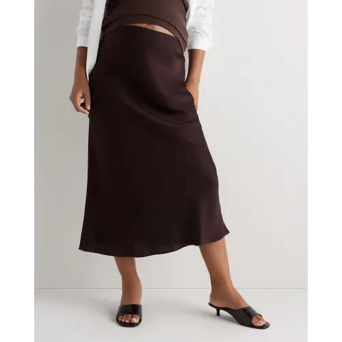 Washable Stretch Silk Maternity Skirt in Chocolate Plum Brown