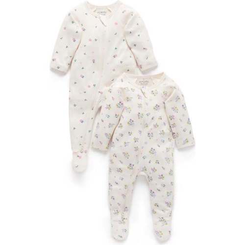 Printed Zip Footie 2 Pack Cherry Blossom Print - Purebaby | Maisonette