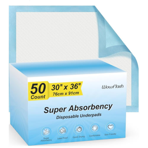 50 Count 30” x 36” Super Absorbency Disposable Underpads, Leakproof Quick Drying, Baby Puppy & Adults Bed Pads Disposable Adults, Dog Pee Pads Extra Large, XXL Incontinence Pads