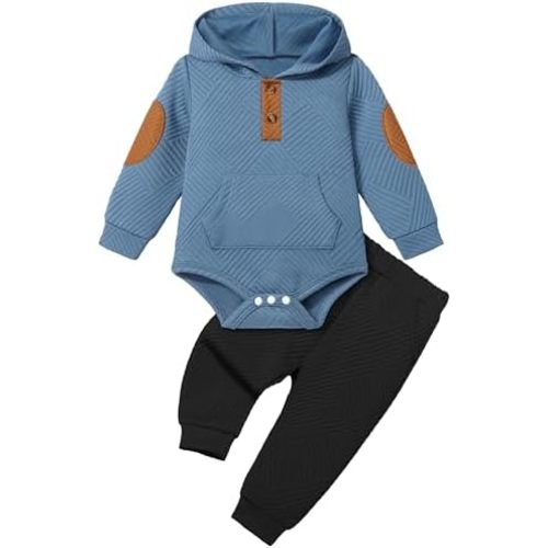 Fommy Baby Boy Clothes Colorblocked Long Sleeve Hoodie + Long Pants 2PCS Fall Winter Outfits Set