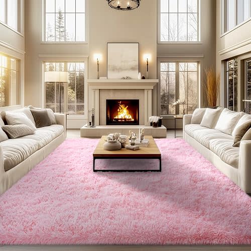 qulint 10x14 Rugs for Living Room, Large Fluffy Pink Rugs for Bedroom Girls