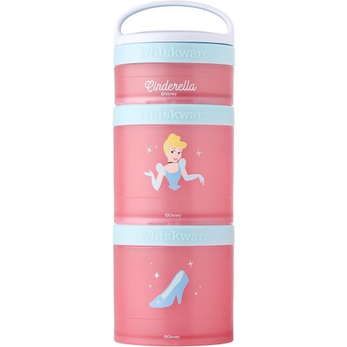 Whiskware Disney Princess Cinderella, Stackable Snack Containers for Kids, 3 Stackable Snack Cups for School or Travel, Backpack and Cupholder Friendly, Glass Slipper