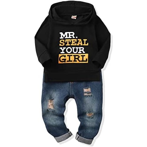 NZRVAWS Baby Boy Clothes Toddler Boy Outfit 2 3 4T 6 12 18 24 Month Fall Winter Hoodie Ripped Jeans Clothing