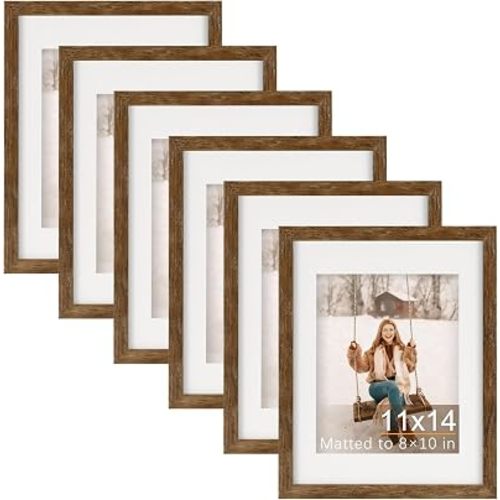 TOFOREVO 11x14 Picture Frames with 8x10 Mat Set of 6, Rustic Brown