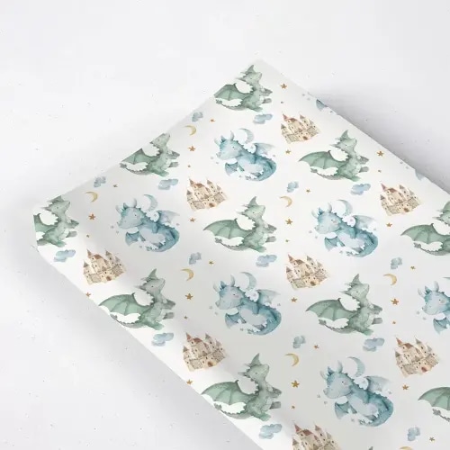 Cute Watercolor Dragon Castle Pattern Baby Changing Pad Cover, Unisex Dragon Moon Star Cloud Nursery Diaper Changing Table Pad Mat Sheet for Boys Girls-16x32