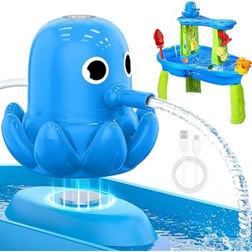 Water Table Pump, Magnetic No-Drill Rechargeable Battery Powered Continuous Flow Water Pump, Fits Water Tables & Step 2, Cordless Pump Toys, Outdoor Water Play Accessories for Kids & Toddlers, Blue