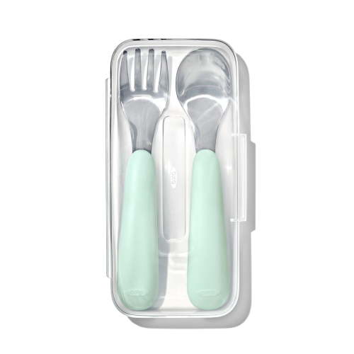 OXO Tot Toddler Stainless Steel Fork and Spoon 2-Piece Set, for 12+ Months, Opal