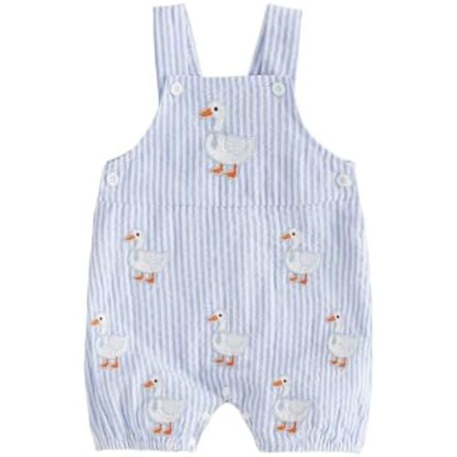 Baby Overalls Boy Embroidery Bubble Romper Striped Bodysuit Newborn Outfits