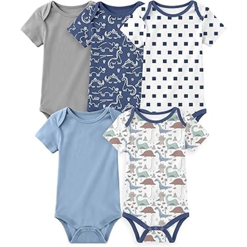 Yoofoss Baby Bodysuits 100% Organic Cotton Baby Short Sleeve Baby Boys Girls Clothes Soft Newborn Infant Romper,5 Pack,0-3 Months