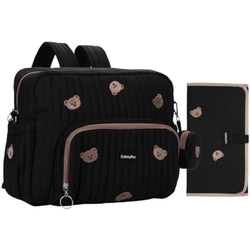 Diaper Bag Backpack, Medium Maternity baby bag & Changing Pad, Insulated Pockets, Stroller Straps & Pacifier Case (Medium - Black Bears)