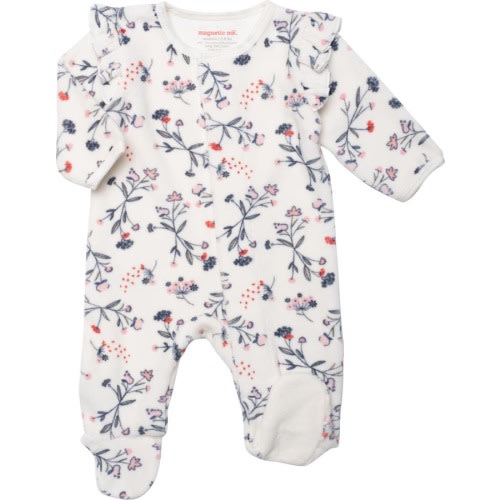 Baby Autumn Floral Magnetic Velour Footie, 3-6M, White