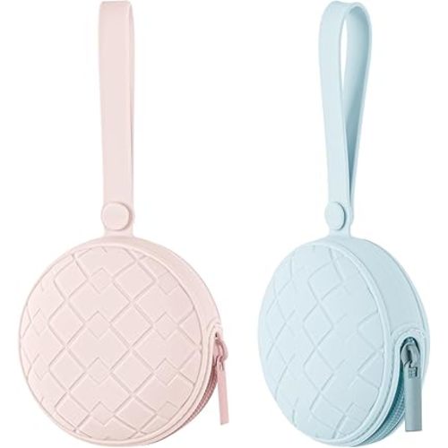 2 Pack Silicone Pacifier Holder Case, Baby Pacifier Holder Pouch for Newborn, Boys and Girls, Portable Silicone Pacifier Bags (Delicacy+Sea Blue)