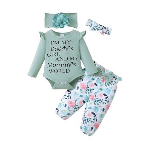 SUNNY PIGGY Newborn Infant Baby Girl Clothes Ruffle Romper Toddler Girl Floral Cotton Pant Sets Girls Clothing Outfit