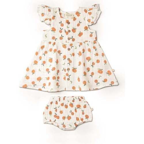 Organic Button Flutter Dress, Mandarin - Makemake Organics | Maisonette