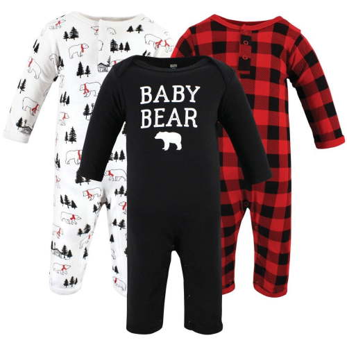 Hudson Baby Unisex Baby Cotton Coveralls, Buffalo Plaid Bear, 0-3 Months