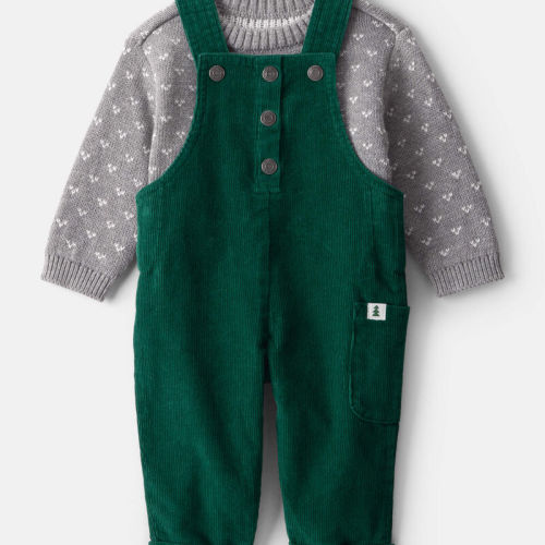 Grey/Green Baby Boy 2-Piece Sweater & Overall Set - Green | Carter’s Oshkosh Canada
