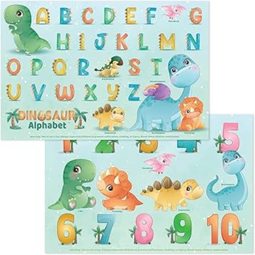 Bright Seed Disposable Placemats for Baby, Toddlers and Kids, 40 Disposable Baby Placemats for Restaurant, Dining Table & Travel, Learning Placemats for Kids, Toddler Travel, Dinosaurs ABC & Numbers
