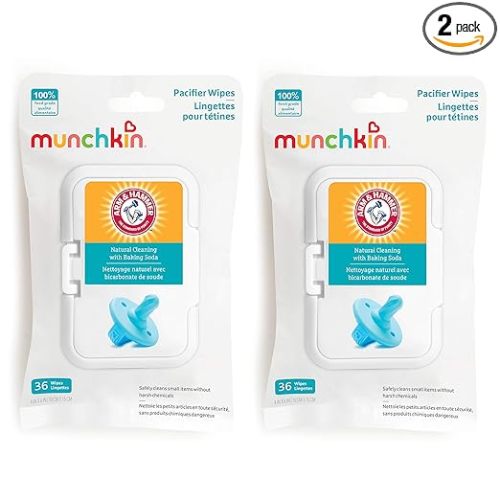Munchkin Arm & Hammer Pacifier Wipes - Safely Cleans Breast Pump Parts and Feeding Essentials for Baby and Toddler, 2 Pack, 72 Wipes