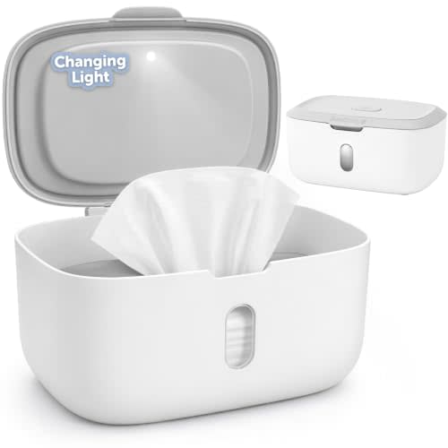 Jool Baby Wipes Dispenser – Built-in Changing Light (Gray) | Pull Out One Wipe At a Time – Fits Standard Continuous Wipes