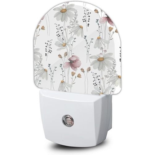 Wildflowers Poppy Chamomile Night Light,Plug into Wall Nightlights with Dusk to Dawn Light Sensors,Nightlights for Bedroom/Bathroom/Hallway/Kitchen,Nightlight for Boys Girls Women Men