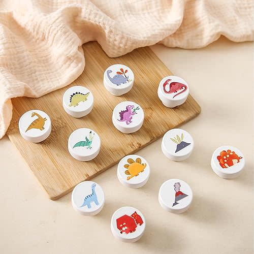 Wooden Dinosaur Cabinet Knobs Decorative Wood Dresser Knobs with Screws Nursery Dresser Knobs for Kids Girls Boys Furniture Knobs Nursery Drawer Handles for Decor (12 Pack)