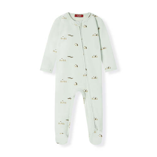 Lil' Penguin Stretch Fleece Zipper Footed Romper
