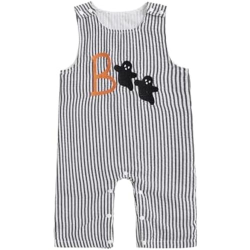 Infant Baby Boy Halloween Pumpkin Plaid Jumpsuit Sleeveless Gingham Romper One Piece Strap Overalls Smocked Clothes
