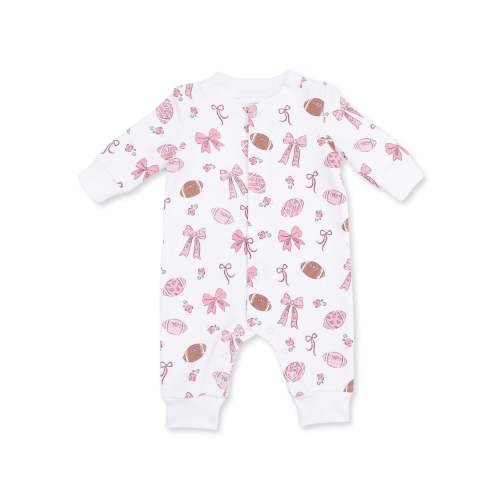 Baseball Collar Button Up Romper, Footballs and Bows