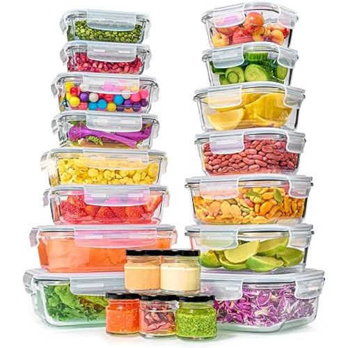 40pc Set Glass Food Storage Containers & Bowls with Airtight Lids - Leakproof BPA-Free Meal Prep Airtight Stackable Lunch Boxes, Kitchen Pantry & Storage Organizers - Microwave Freezer Dishwasher Safe