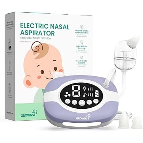 GROWNSY Electric Nose Suction for Baby, Hospital-Grade Nasal Aspirator with Night Light,Soothing Lullabies, Baby Nose Sucker with 9 Adjustable Suction Levels, Purple