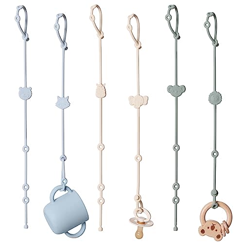 ROCCED Toy Straps for Baby 6pcs, Silicone High Chair Toys Straps Stroller Accessories Toddler Bottle Strap Car Seat Toys Baby Travel Essential Silicone Ivory+Sage+Blue
