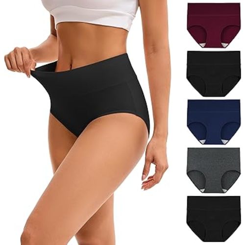 INNERSY Women's High Waisted Underwear Cotton Panties Regular & Plus Size 5-Pack