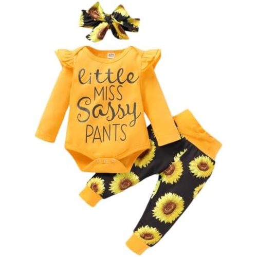 Yvowming Newborn Baby Girl Clothes Infant Baby Ruffle Romper +Pants + Headband Toddler Girl Outfits Set