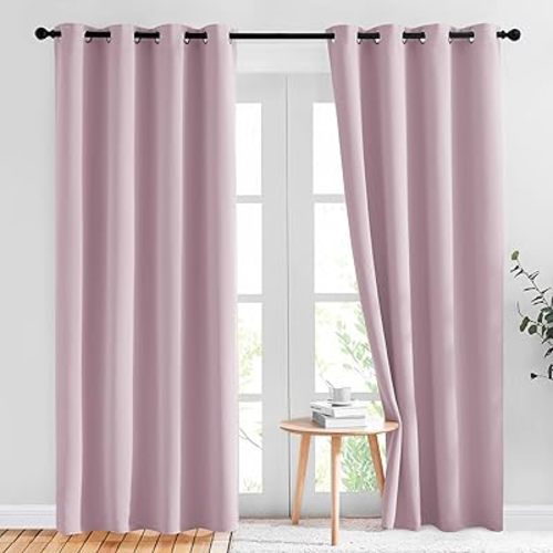 NICETOWN Blackout Curtains for Girls Room - Thermal Insulated Solid Grommet Room Darkening Panels/Drapes for Girl's Bedroom (Lavender Pink=Baby Pink, 1 Pair, 52 by 63-Inch)