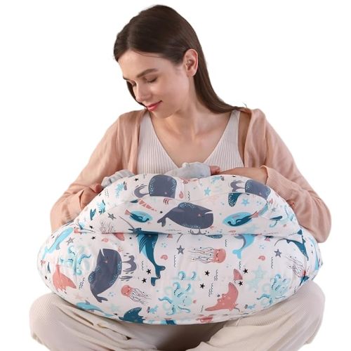BATTOP Nursing Pillow for Breastfeeding, Feeding Pillow with Adjustable Waist Strap, Removable Slipcover, Breastfeeding Pillows for More Support for Mom, Plus Size, Extra Pillow on Top