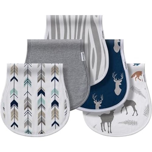 Burp Cloths Baby Burp Set, Burping Cloth Newborn Towel for Newborns Boys Girls 5 Pack 100% Cotton (Elk and Arrow)