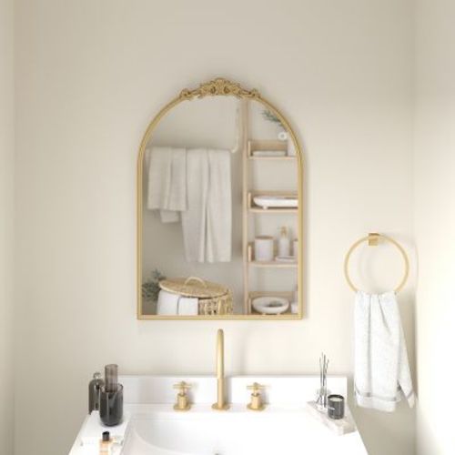 Emma and Oliver Arched Wall Mirror with Baroque Style Detail, and Aluminum Backed Glass for Clarity for Entryways, Bathrooms & More