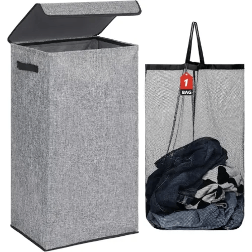 DOKEHOM 100L Laundry Basket with Lid and Removable Laundry Bags, Large Collapsible Laundry Hamper for Bedroom, Bathroom, Laundry Room, Colloge (Grey)