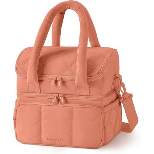BAGSMART Lunch Bag Women, Double Deck Insulated Lunch Box, Coffee Brown