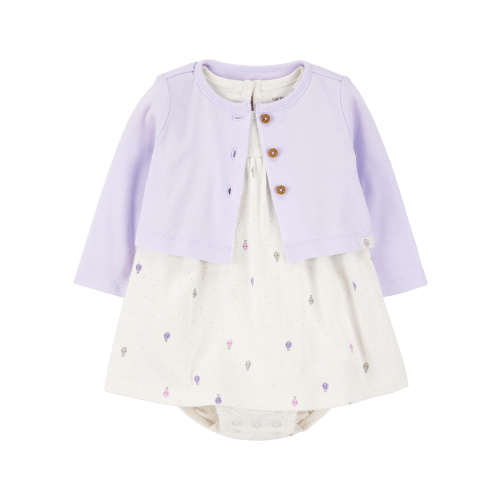Baby 2-Piece Bodysuit Dress & Cardigan Set - Purple/White