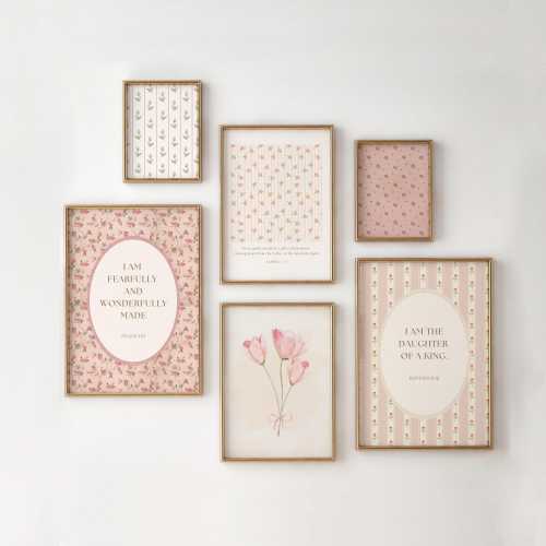 DIGITAL Pink Christian Wall Art Vintage Floral Print Set of 6 Wall Art Girl Nursery Wall Decor Prints Baby Girl Nursery Vintage Nursery Art